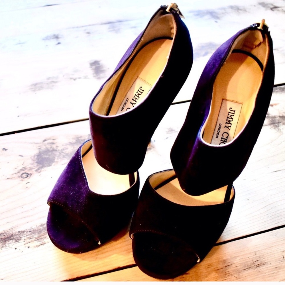 Jimmy Choo Plum Peep Toe Suede Privacy Pumps - Picture 3 of 5